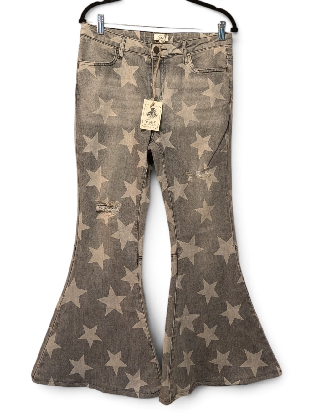 easel Gray Star-Print Super Flare Jeans Mid Rise Size Large